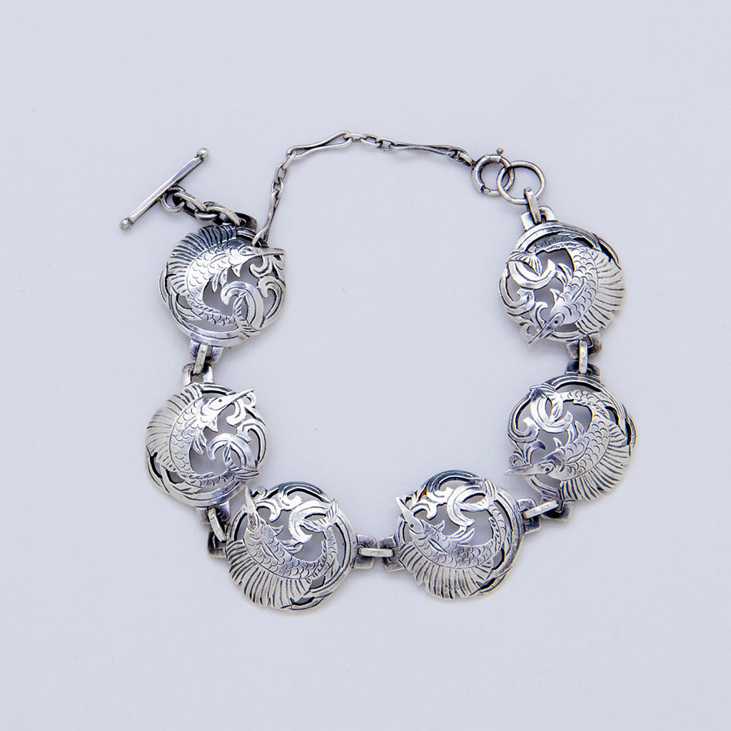 Rare Gladys Panis Arts & Crafts Sterling Silver Seahorse Bracelet, Falmouth, MA, c. 1950-80