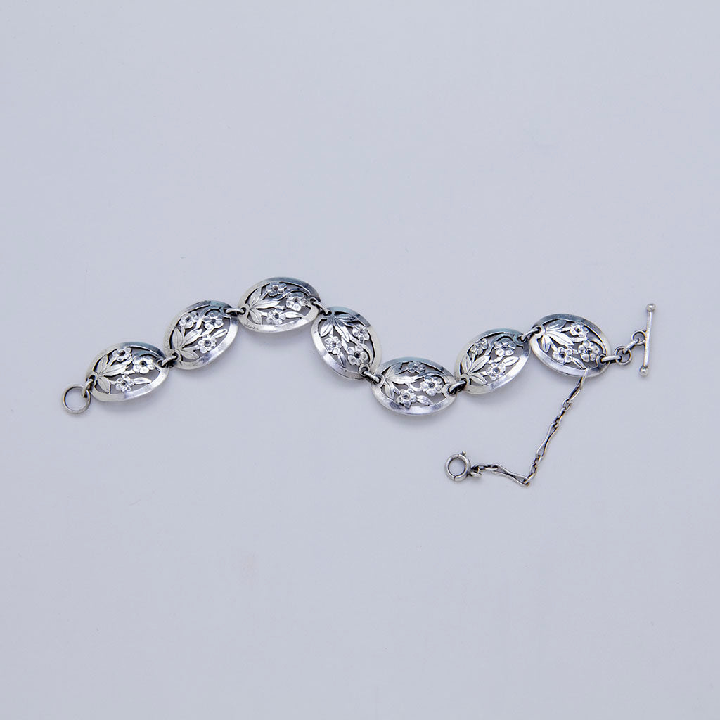 Gladys Panis Arts & Crafts Sterling Silver Floral Bracelet, Falmouth, MA, c. 1950-80