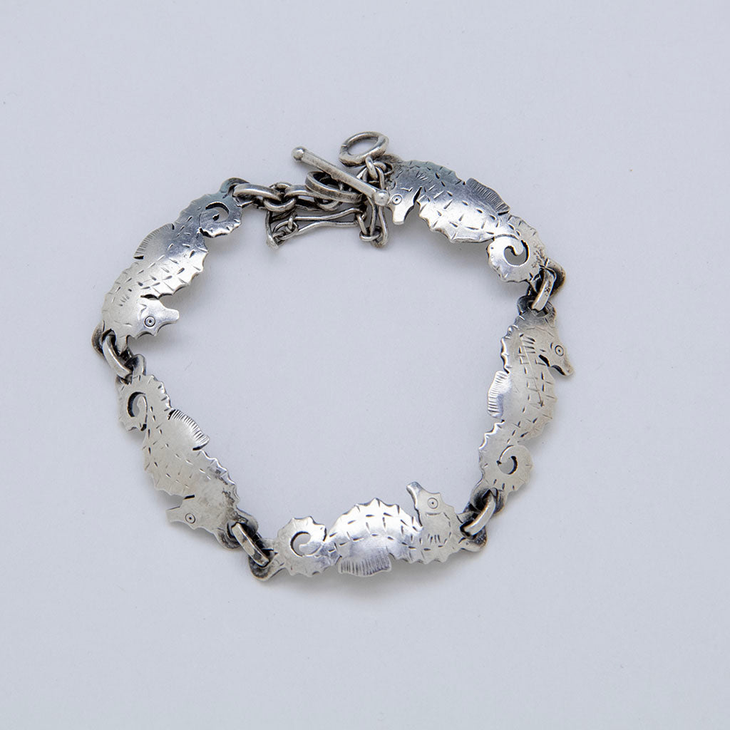 Gladys Panis Arts & Crafts Sterling Silver Seahorse Bracelet, Falmouth, MA, c. 1950s