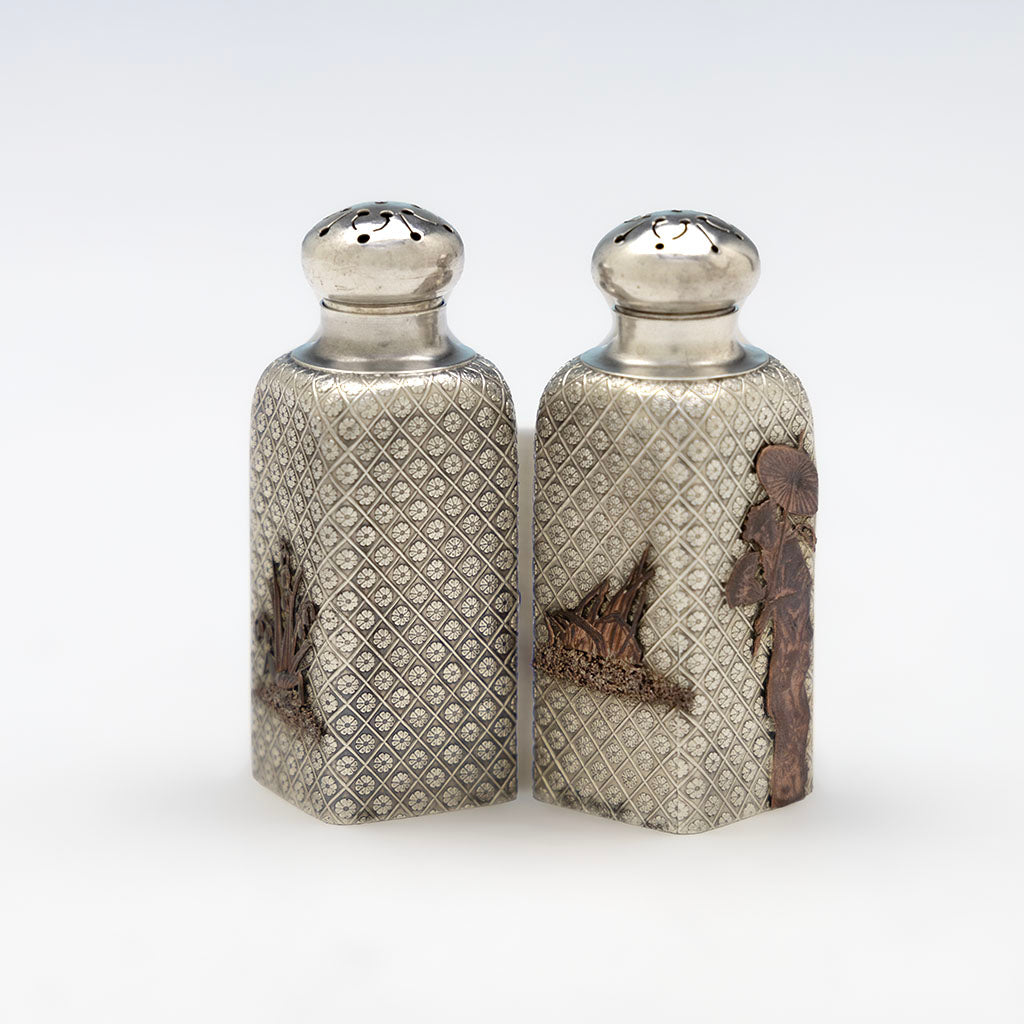 Pair of Gorham Antique Sterling Silver & Other Metals Shakers, Providence, RI, 1880