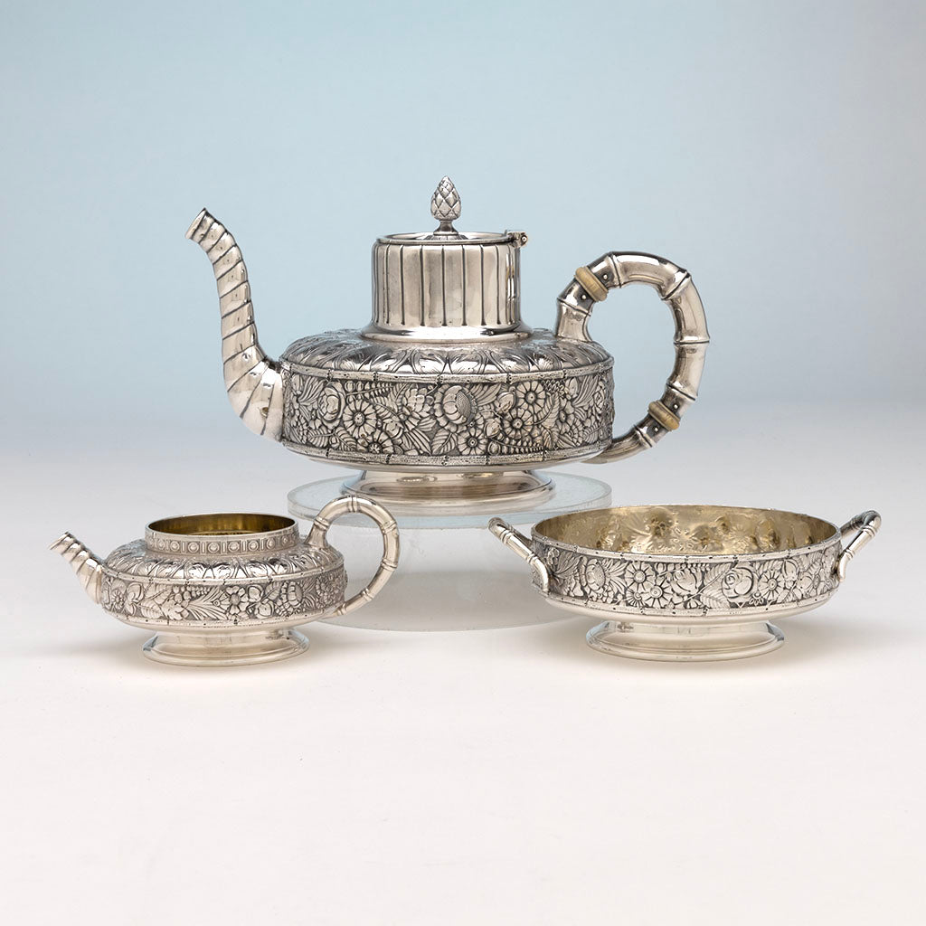 Gorham Antique Sterling Silver Floral Coffee Set, Providence, RI, 1881