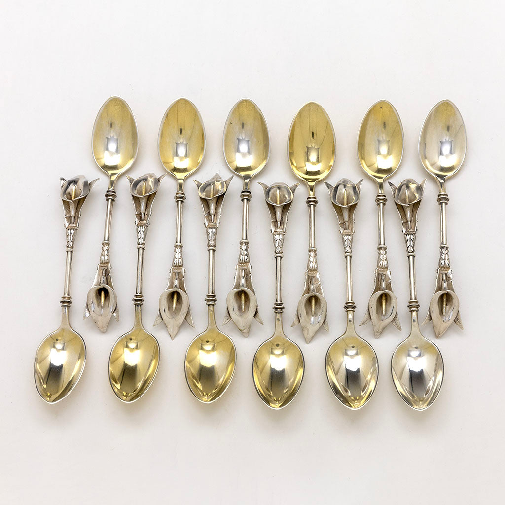 Whiting (attr) Antique Sterling Silver 'Calla Lily' Pattern Tea Spoons, NYC, NY, c. 1870s