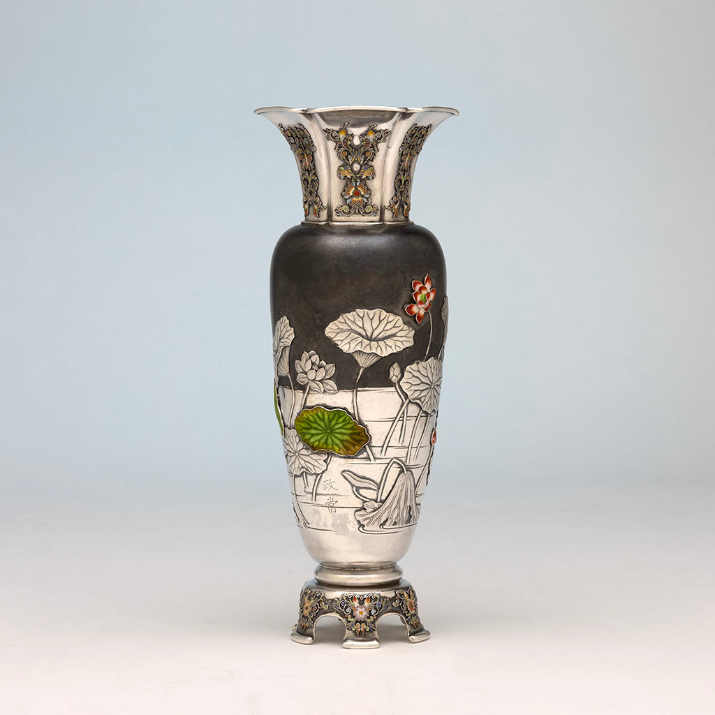 Gorham 'Japanese Work' Antique Sterling Silver and Enamel 'Sample' Vase, Providence, RI, 1897