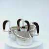 Creamer, sugar and hot milk to William Frederick Mid-century Modern Sterling & Rosewood Coffee and Tea Service with Original Tray, Chicago, IL, c. 1960s