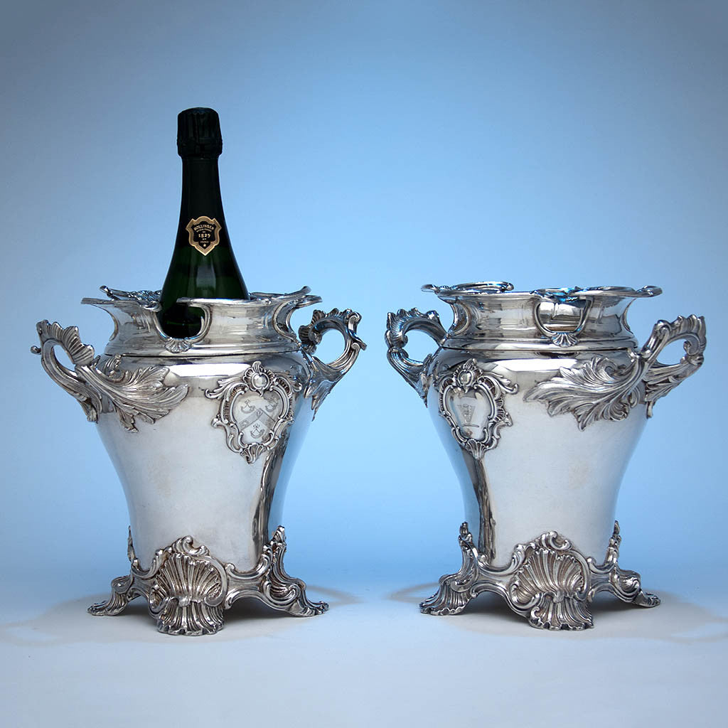 Pair of Rare Antique Sheffield Plate Monteith Wine Coolers, Sheffield, c. 1830