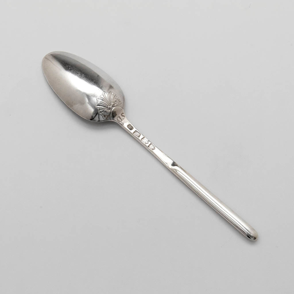 Ebenezer Coker Antique English Sterling 'Shell Back' Silver Marrow Spoon, London, 1748/49