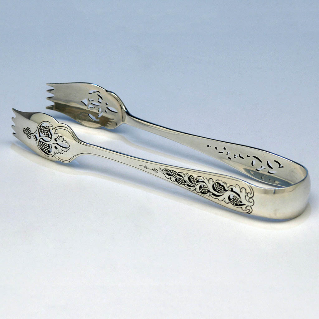 Arthur Stone Pierced Grape Design Sterling Silver Ice Tongs, early 20th century