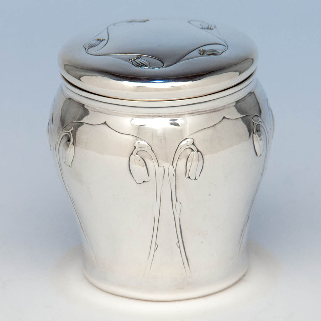 Arthur Stone Antique Arts & Crafts Sterling Silver and Gold Tobacco Jar or Tea Cannister, c. 1905