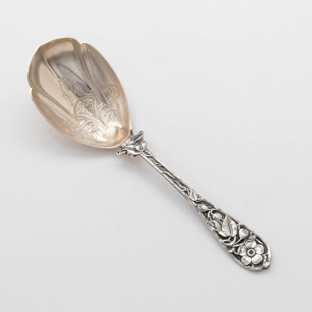 Durgin 'Bouquet' Pattern Antique Sterling Silver Serving Spoon, Concord, NH - c. 1882