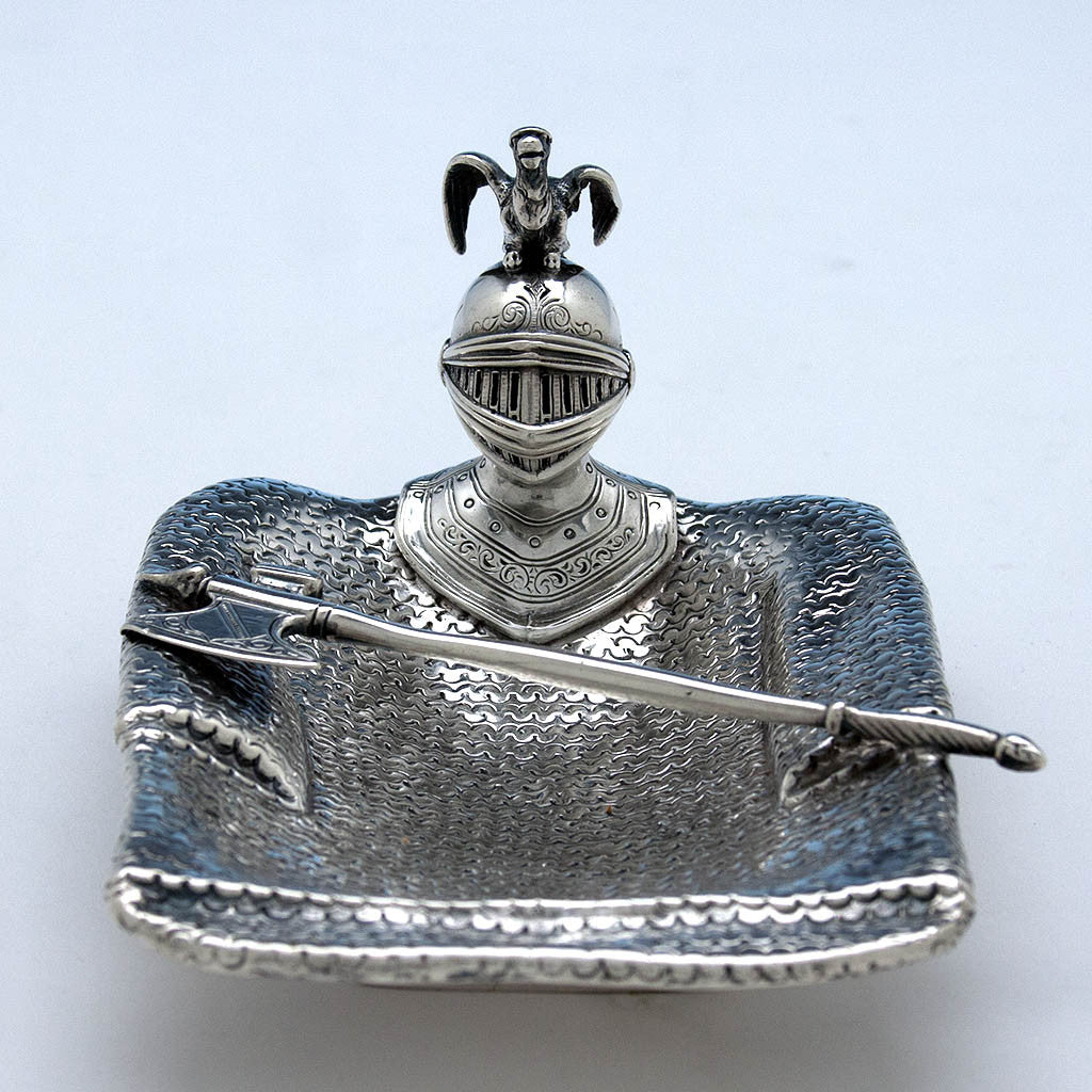 Shiebler Medieval Figural Antique Sterling Silver Dish, New York City - c. 1890