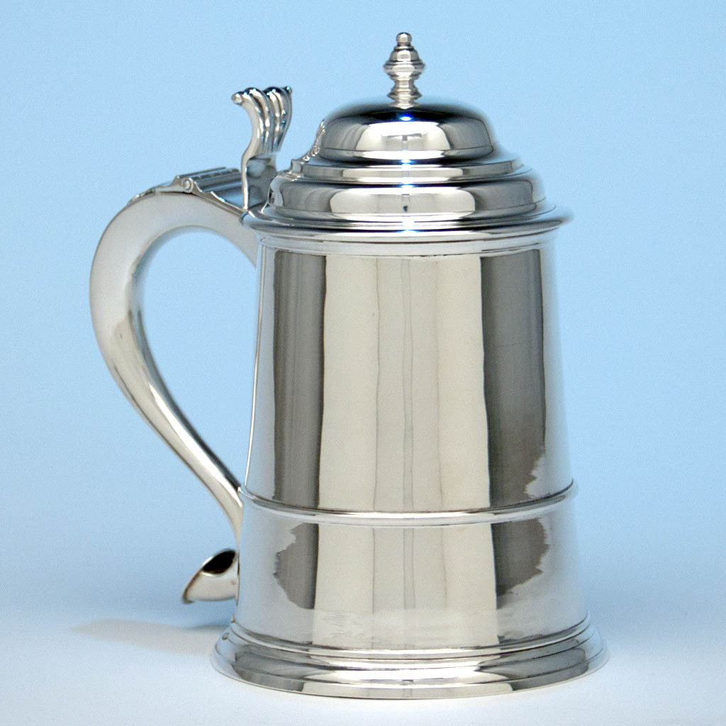 James T. Woolley Arts & Crafts Sterling Silver Covered Tankard, Boston, early 20th century