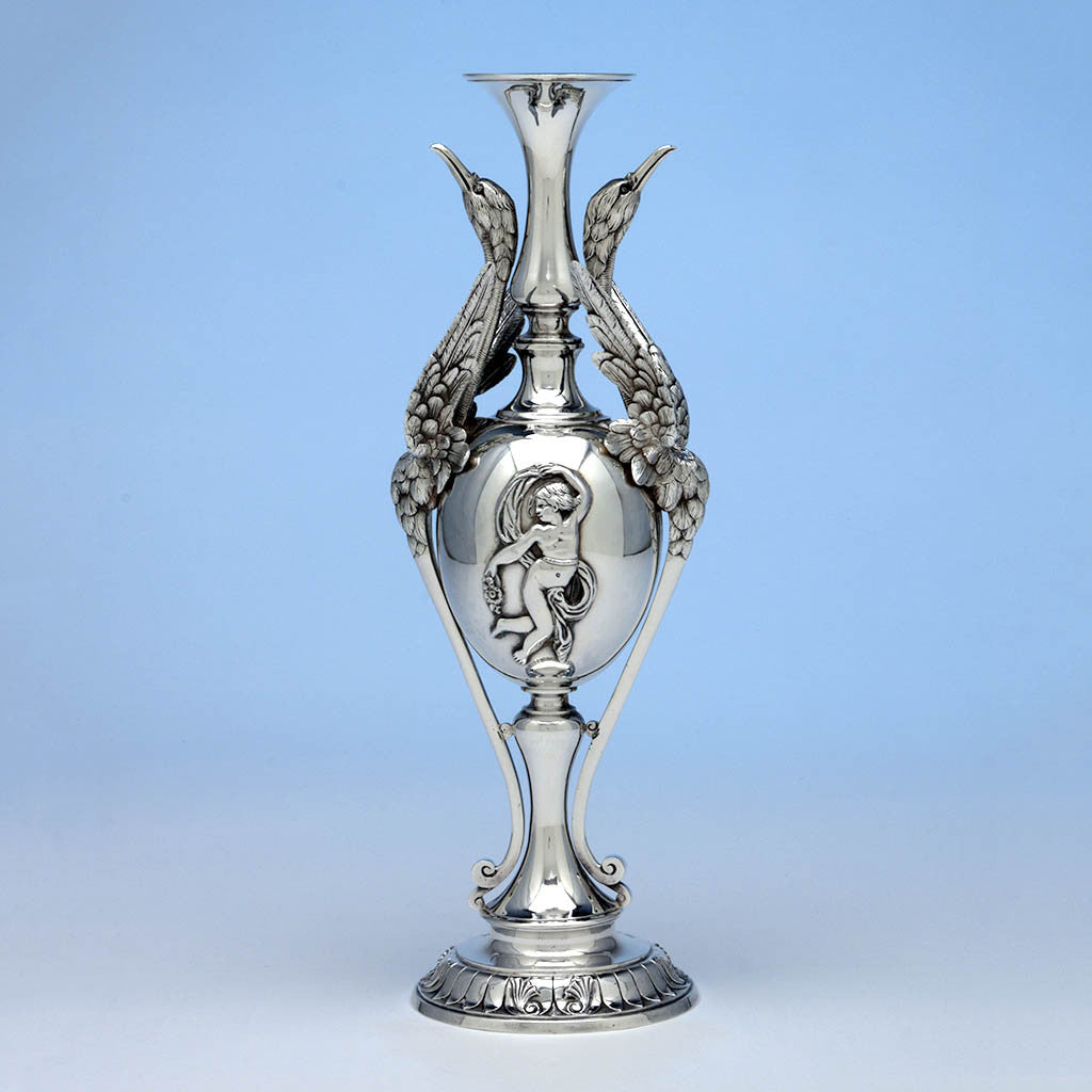 Eaton, Gordon & Bogert 950 Silver Antique Figural Vase, Newburgh, NY, 1856-60, probably retailed by Ball, Black & Co.
