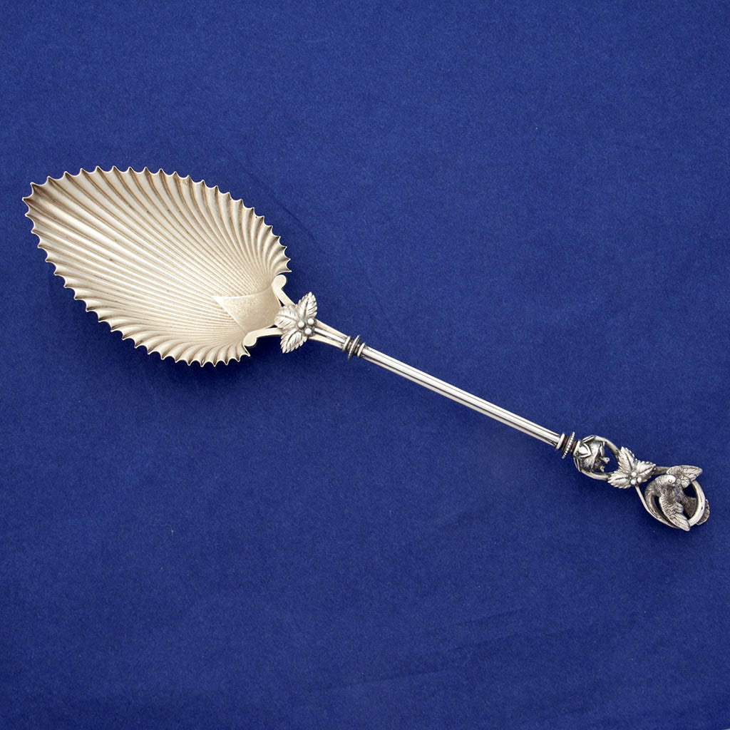 Whiting (attr) Bird Design Antique Sterling Silver Serving Spoon, c. 1870