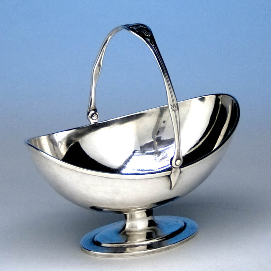 Arthur Stone Sterling Silver Decorated Swing-handled Sugar Basket, c. 1912