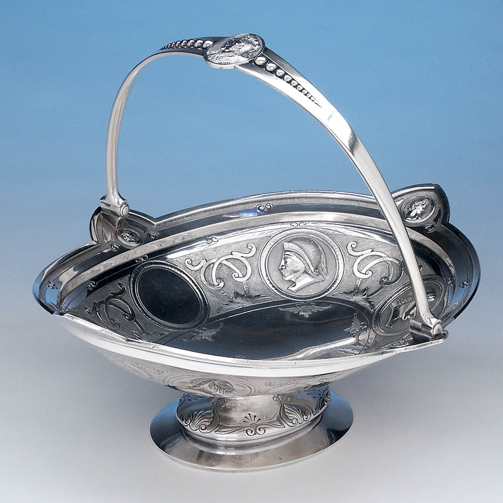 George Sharp for Bailey & Co: The Samuel M. Felton 'Medallion' Sterling Silver Swing-handled Cake Basket, c. 1865