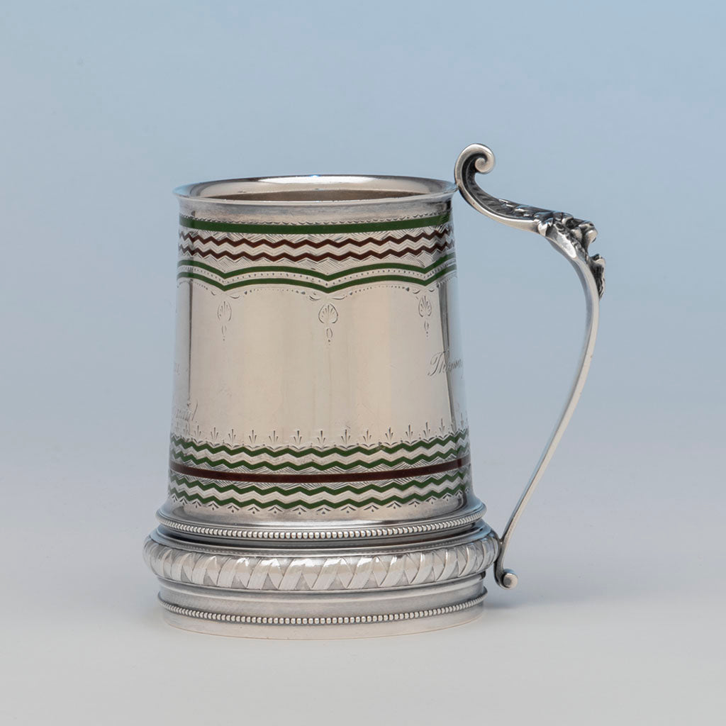 Rare Gorham Antique Sterling Silver and Enamel Cup, Providence, RI, 1870
