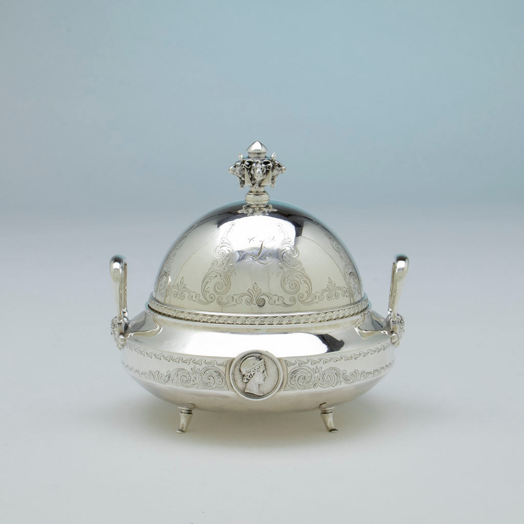 Gorham 'Medallion' Antique Coin Silver Covered Butter Dish, Providence, RI, c. 1865