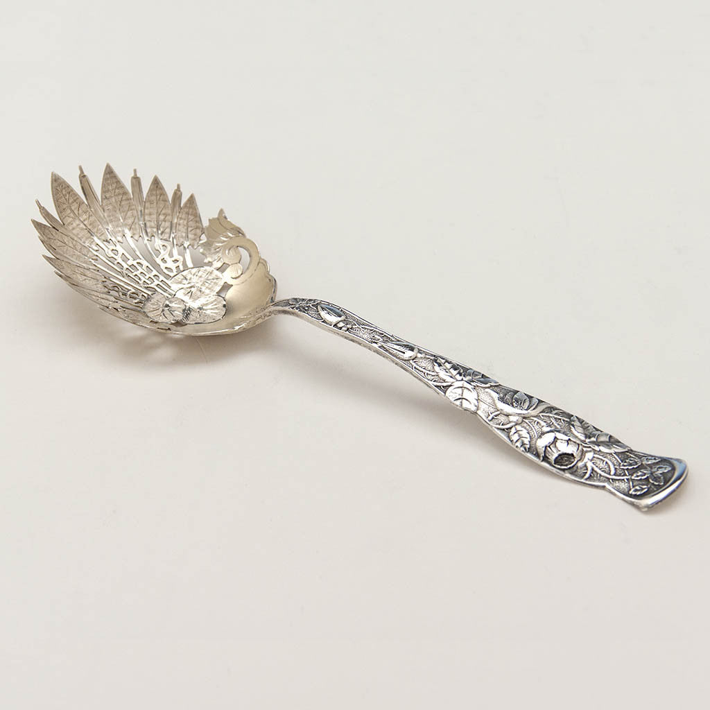 Knowles 'Rose' Pattern Antique Sterling Silver Macaroni Server, Providence, RI, c.1890
