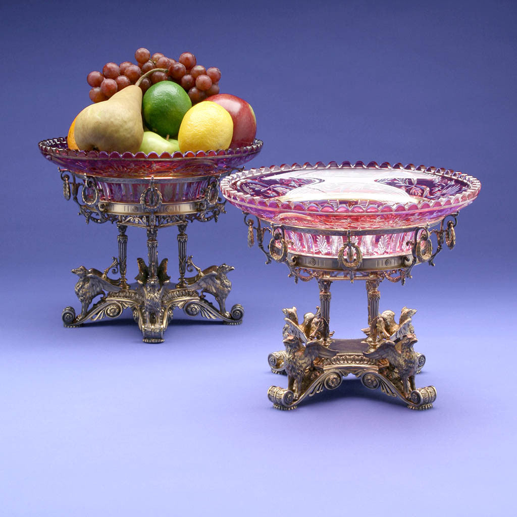 Gorham MFG Co. Sterling Silver Gilt and Cut Glass Pair of Dessert Stands, designed and executed for the World's Columbian Fair, 1893