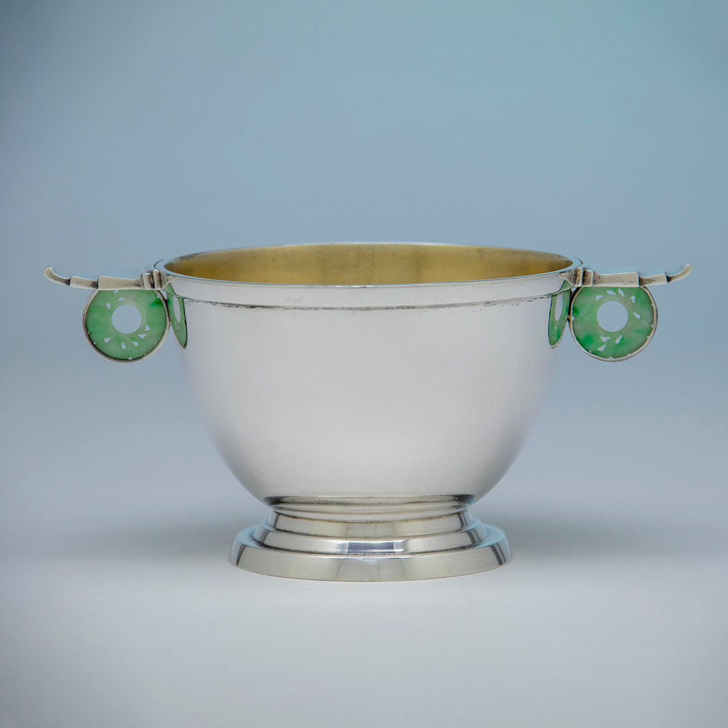 Durgin Division of Gorham Sterling and Jade Art Deco Bowl, Providence, RI, 1928