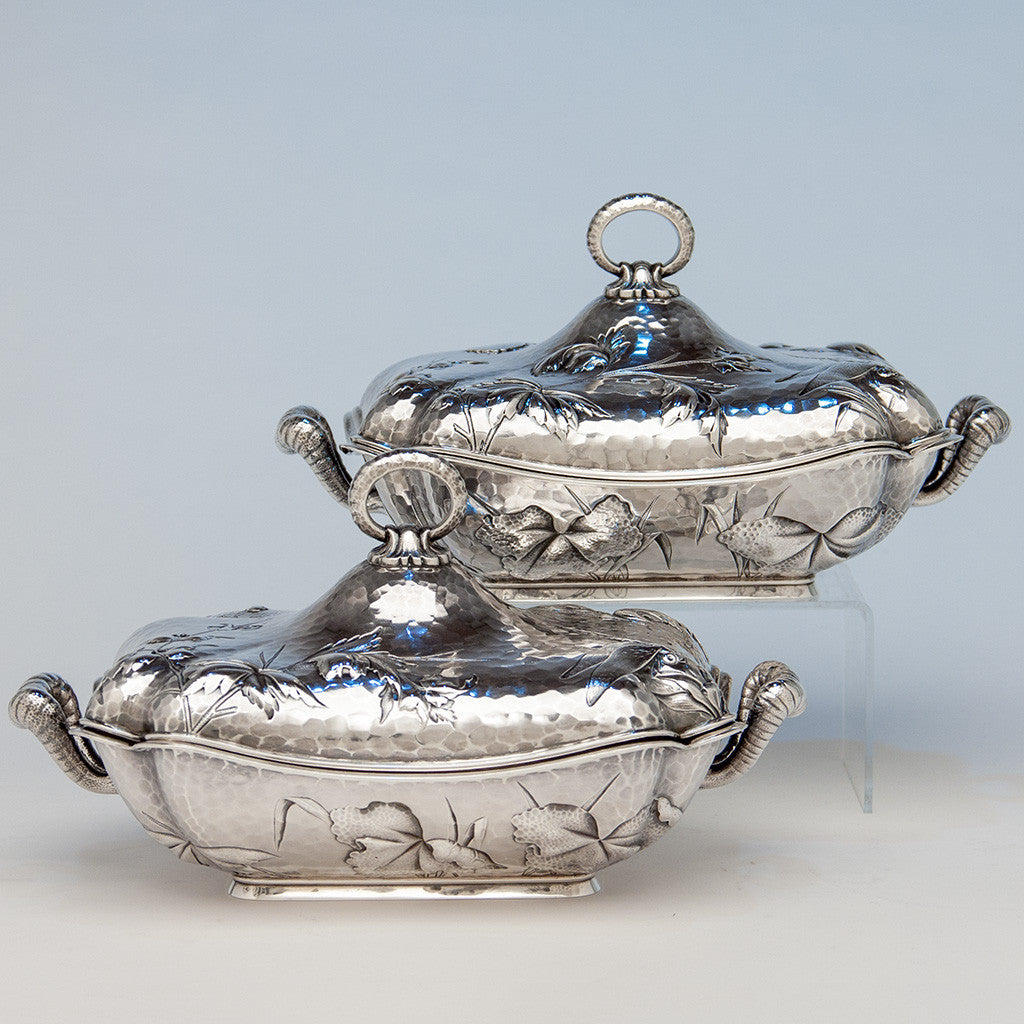 Dominick & Haff (attr) Antique Sterling Silver Aesthetic Movement Covered Serving Dishes, New York City, NY, 1881