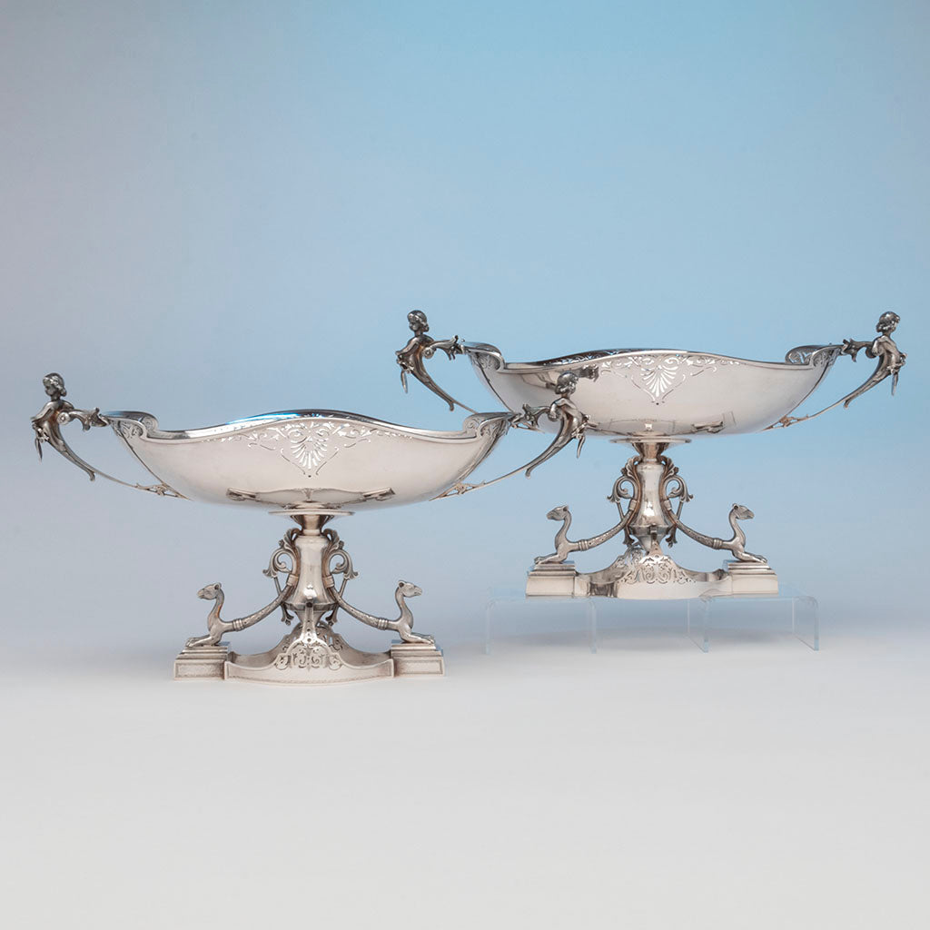 Pair of Gorham Sterling Silver Figural Medallion Berry bowls, Providence, RI, 1869