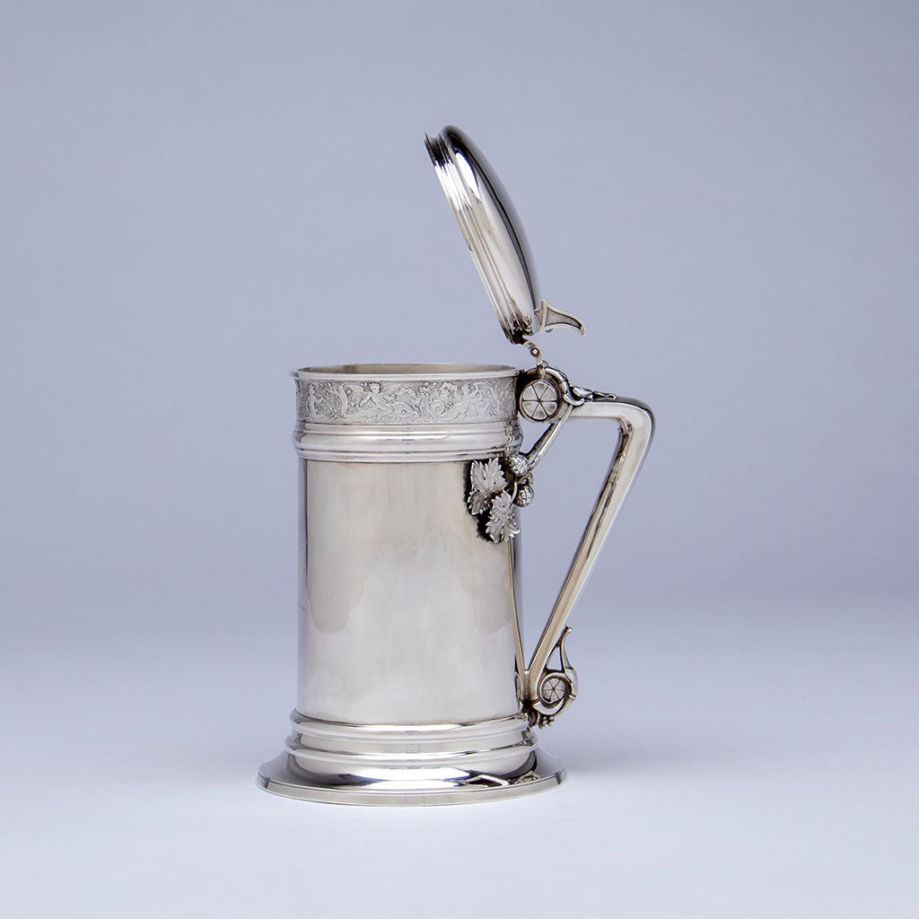 Open Gorham Antique Sterling Silver Covered Tankard, Providence, RI, 1873