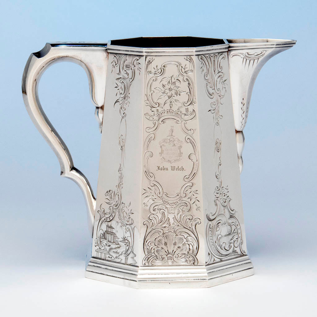 Lows, Ball and Company, likely by Obadiah Rich, Antique Coin Silver Pitcher, Boston, MA, 1840-46