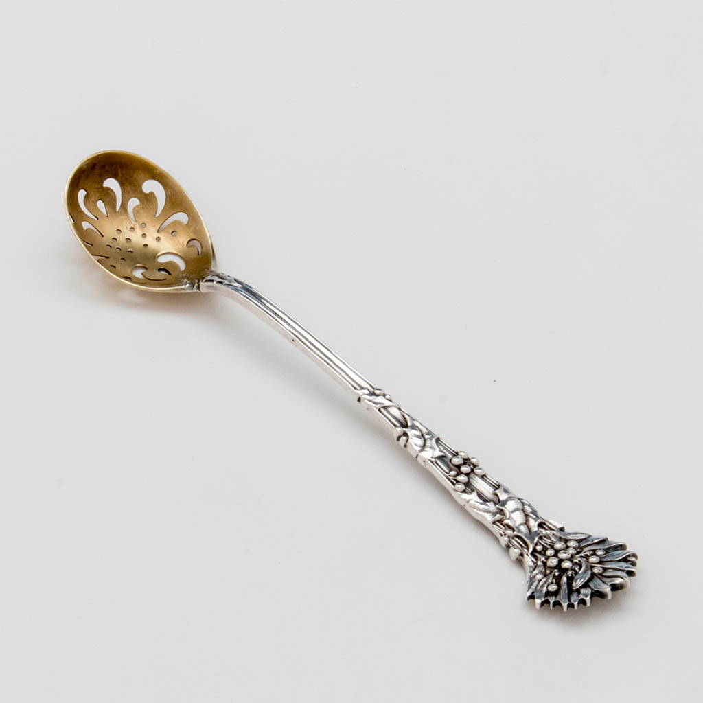 Tiffany & Co 'Holly' Pattern Antique Sterling Silver Olive Spoon, NYC, NY, c. 1900