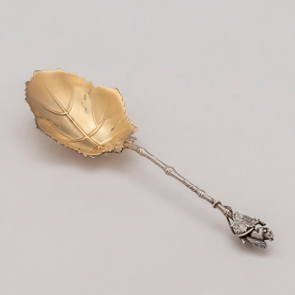 Gorham Antique Sterling Silver Figural Nut Serving Spoon, Providence, RI, c. 1870s