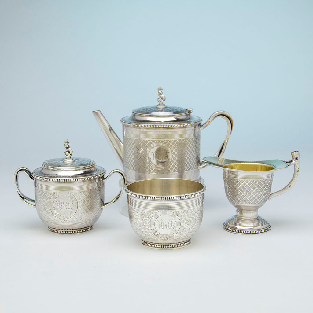 William Bogert Antique Sterling Silver Tea/ Coffee Set, NYC, NY, c. 1870