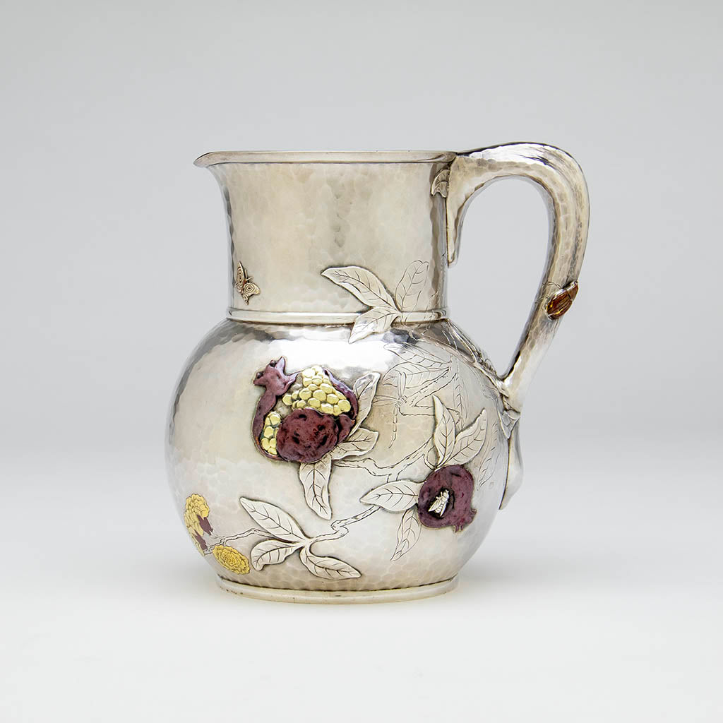 Tiffany and Co Antique Sterling Silver and Mixed Metals Pitcher, NYC, c. 1879
