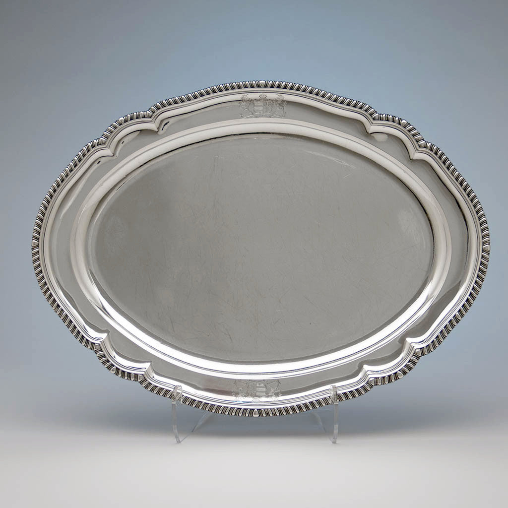 Paul Storr English Regency Large Antique Sterling Silver Meat Platter, London, 1819/20, bearing the Arms of the Earl of Stamford