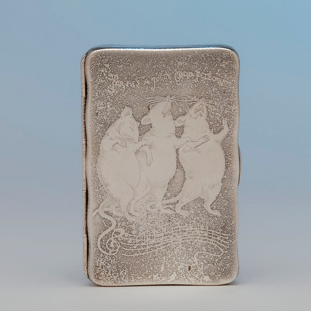 Tiffany and Co Antique Sterling Silver Singing Mice Case, NYC, NY, c. 1882