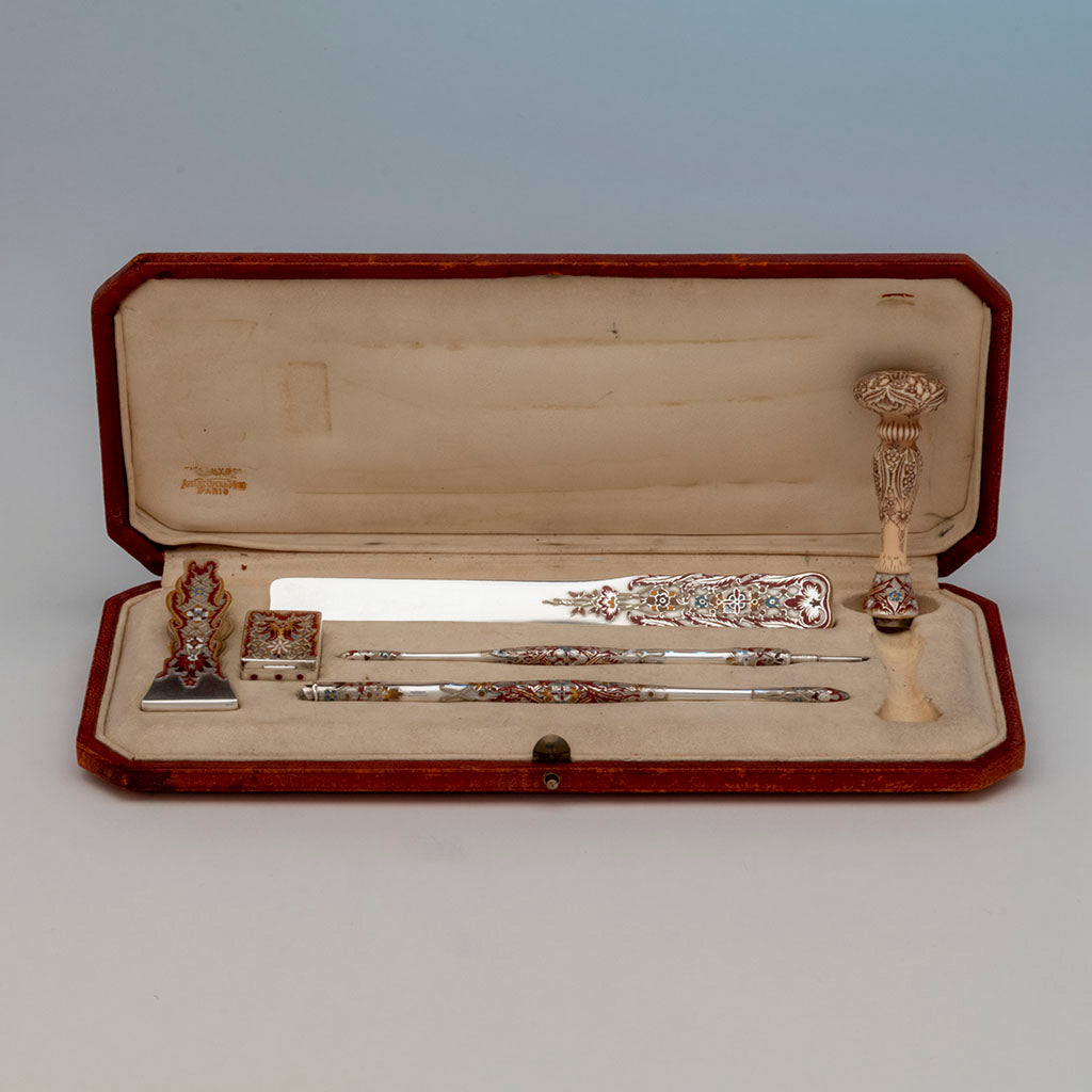 Tiffany & Co Antique Sterling and Enamel Desk Set, NYC, NY, c. 1885