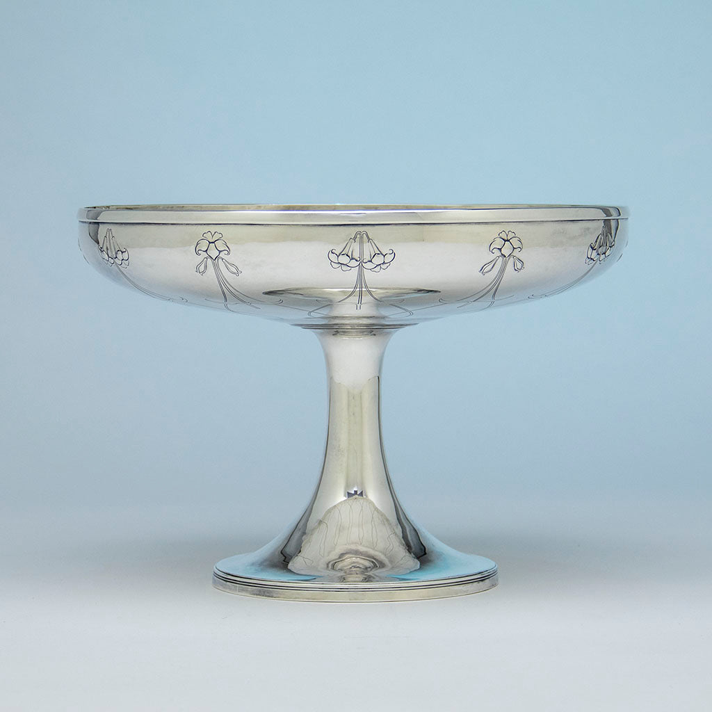 Arthur Stone Arts & Crafts Sterling Silver Decorated Large Compote, Gardiner, MA, 1906-12