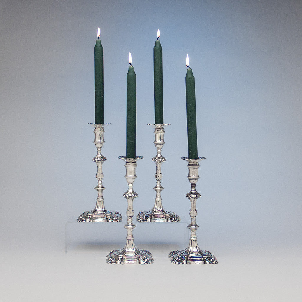 William Cafe Set of 4 George II Sterling Silver Candlesticks, London 1762/63