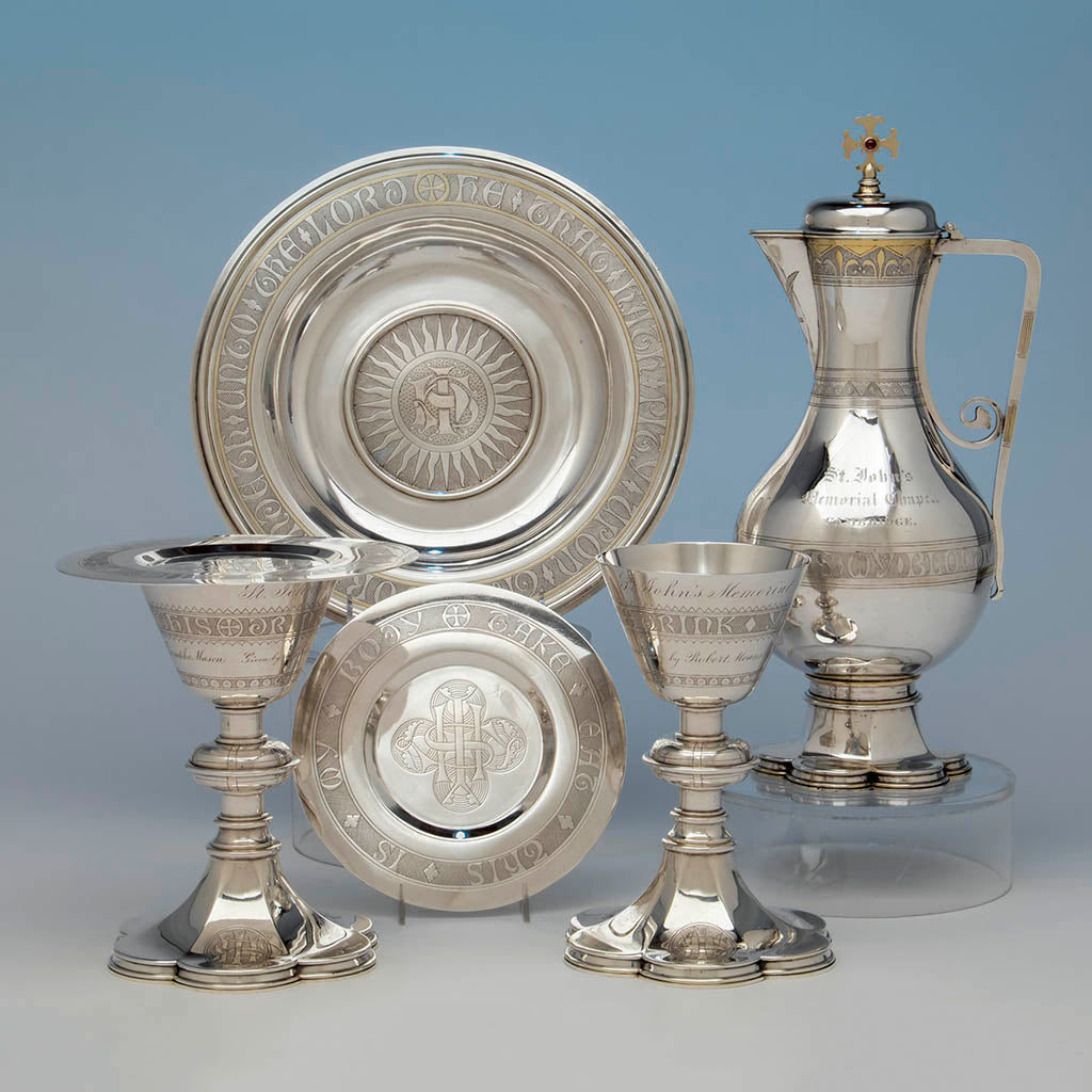 Thomas Peard Rare Antique Sterling Silver Communion Set, London, 1871