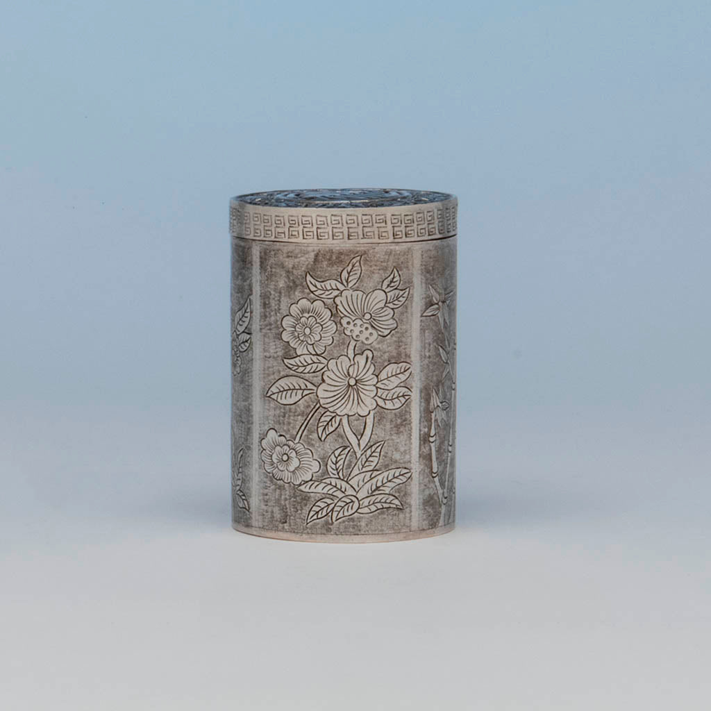 Chinese Export Antique Silver Tea Caddy, early 20th c.