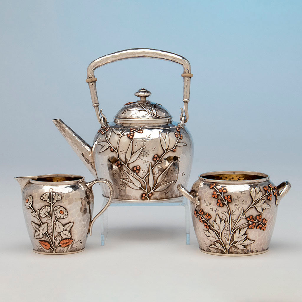 Whiting Aesthetic Movement Sterling Silver and Mixed-Metal Tête-à-tête Tea Service, c. 1880