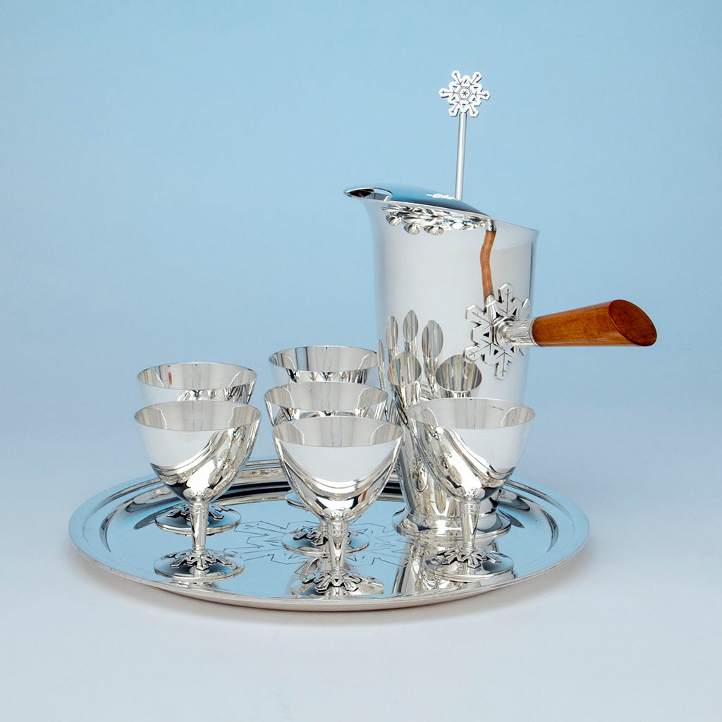 Tiffany and Co. Sterling Snowflake Design Cocktail Set, NYC, NY, c. 1956