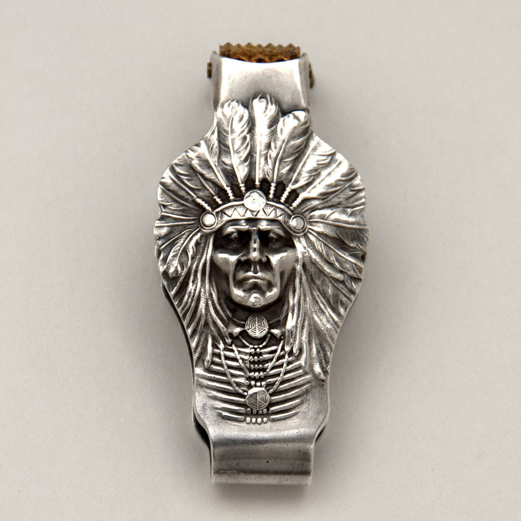 Unger Brothers Antique Sterling Silver Native American Check Protector, Newark, NJ, c. 1904