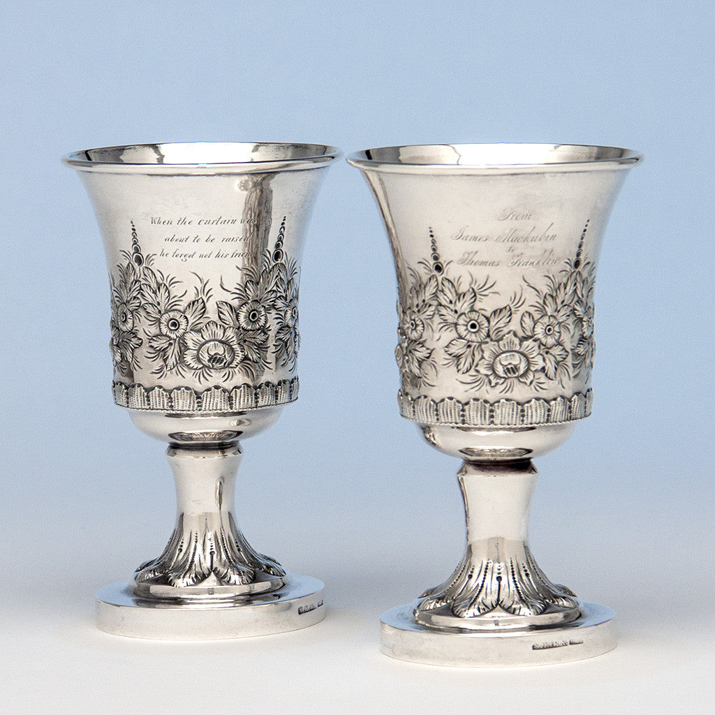 Samuel Kirk Pair of 10.15 Silver Antique Goblets, Baltimore, MD, 1828-46