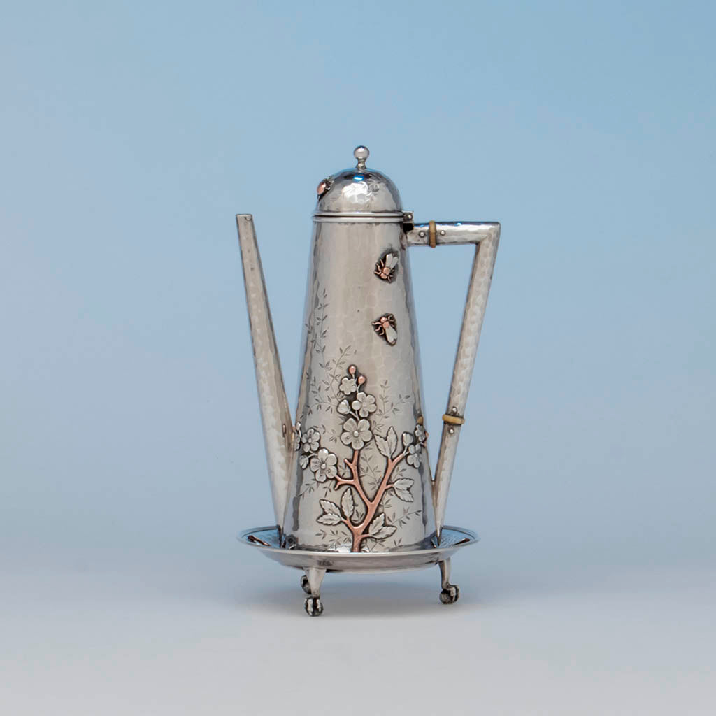 Whiting Sterling and Mixed Metals Teapot on Stand, NYC, c. 1880