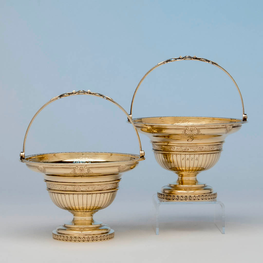 William Gale for Tiffany and Co Pair of Antique Sterling Sweetmeat Baskets, NYC, 1860-65