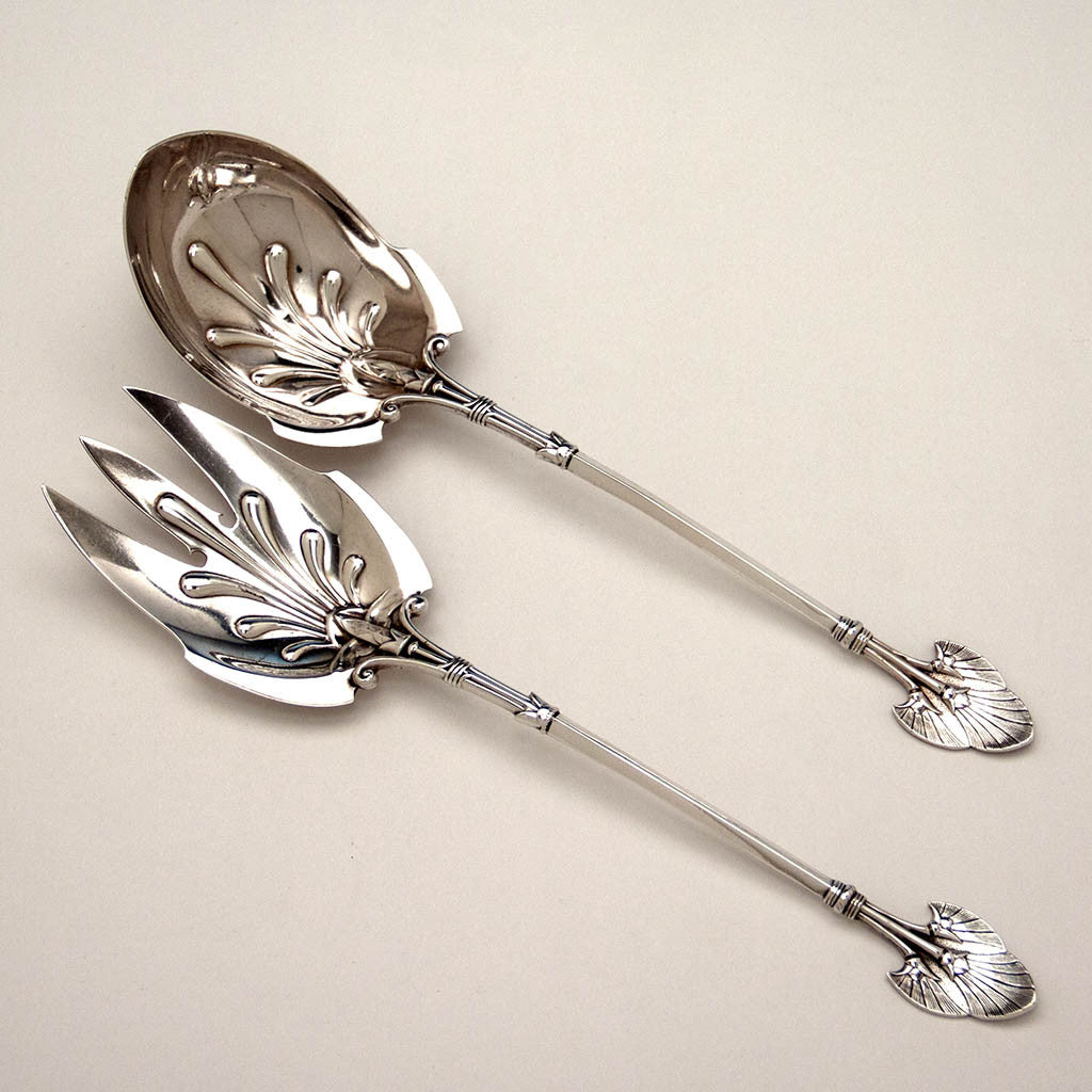Gorham 'Lotus' Pattern Antique Sterling Silver Salad Set, Retailed By Tiffany & Co., Providence, RI, c. 1870