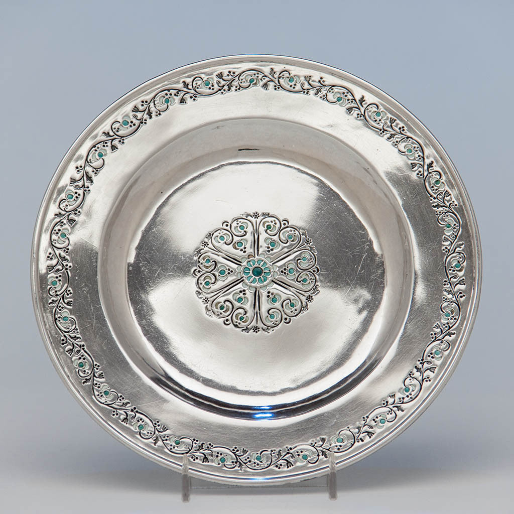 Mary Catherine Knight Arts & Crafts Sterling Silver & Enamel Plate, Boston, c. 1915