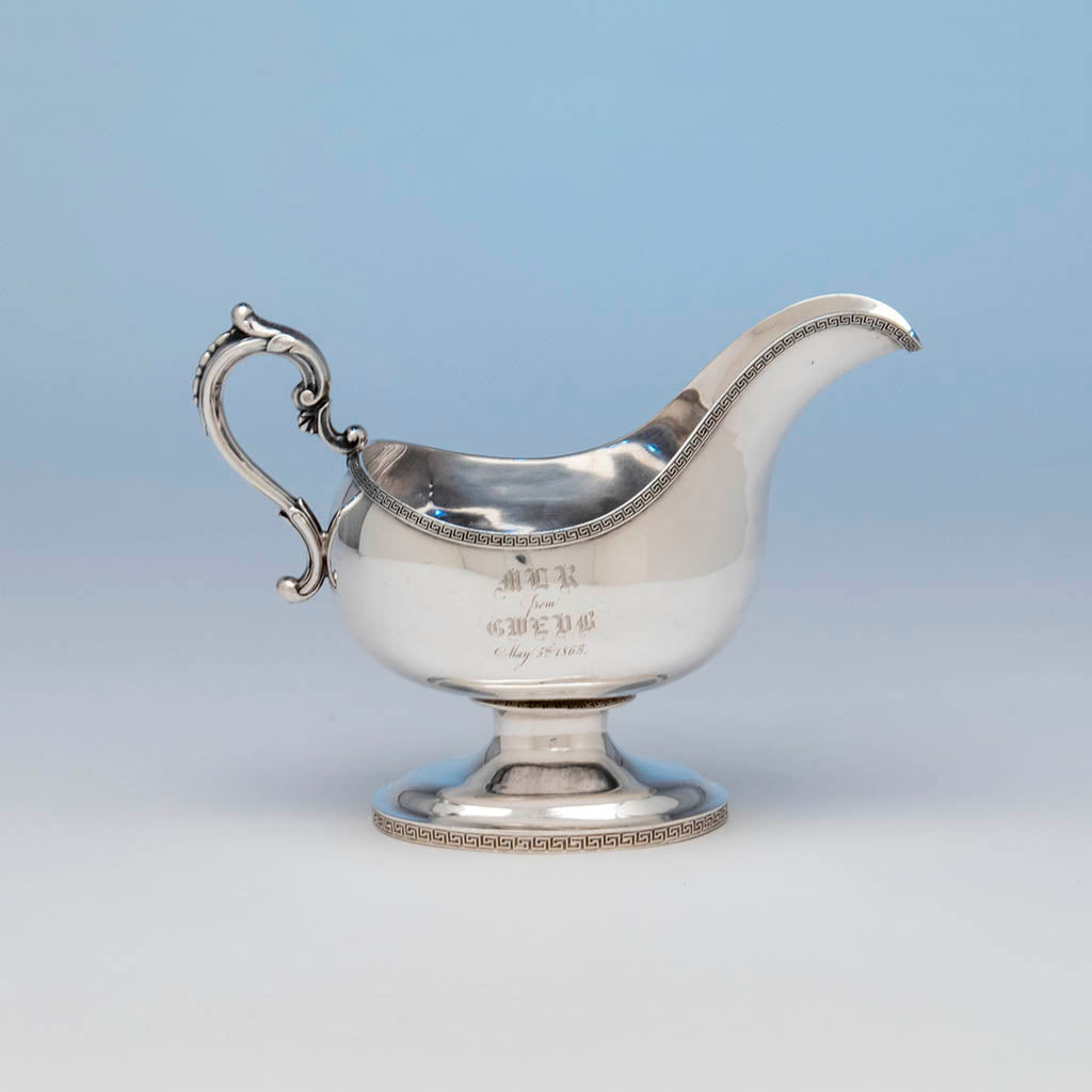 Francis W. Cooper Antique Coin Silver Gravy Boat, New York City, 1863
