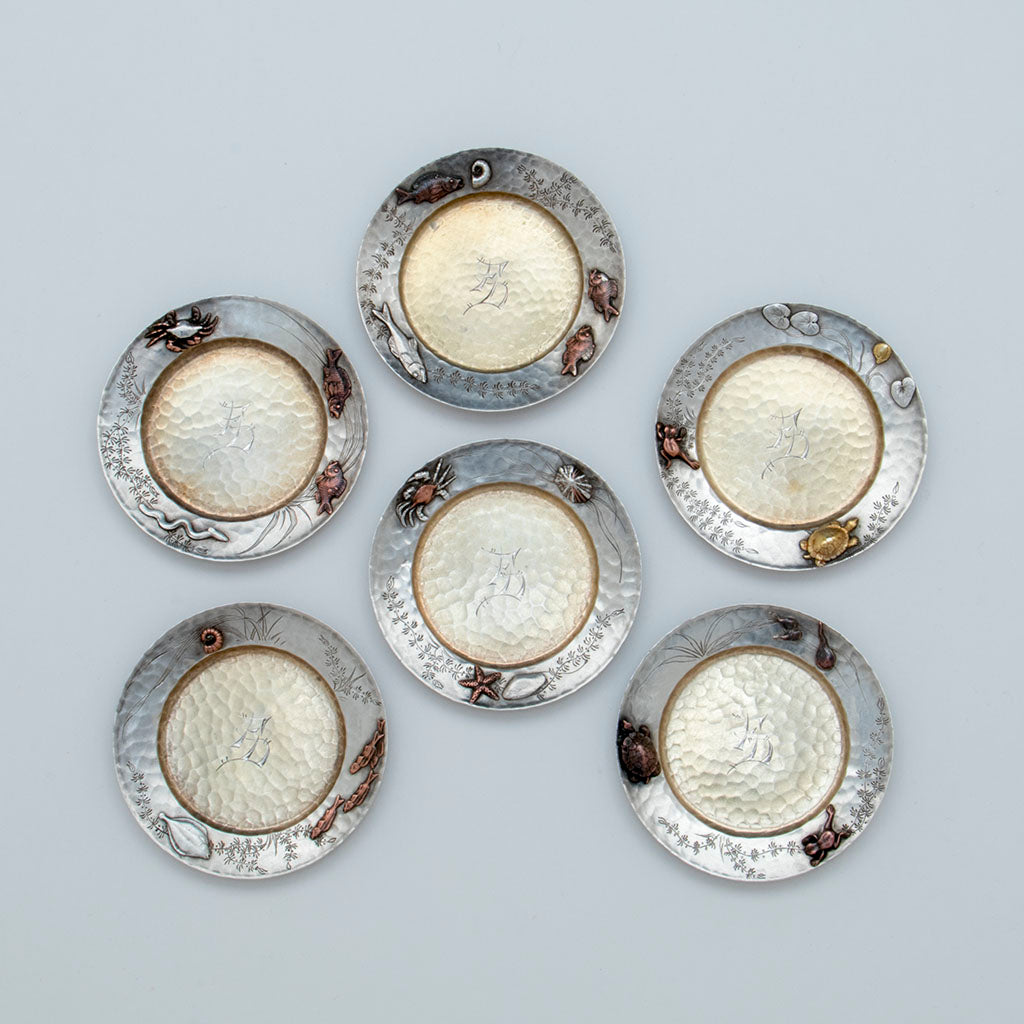 Tiffany Set of 6 Sterling Silver Mixed Metal Butter Pats, NYC, NY, c. 1880