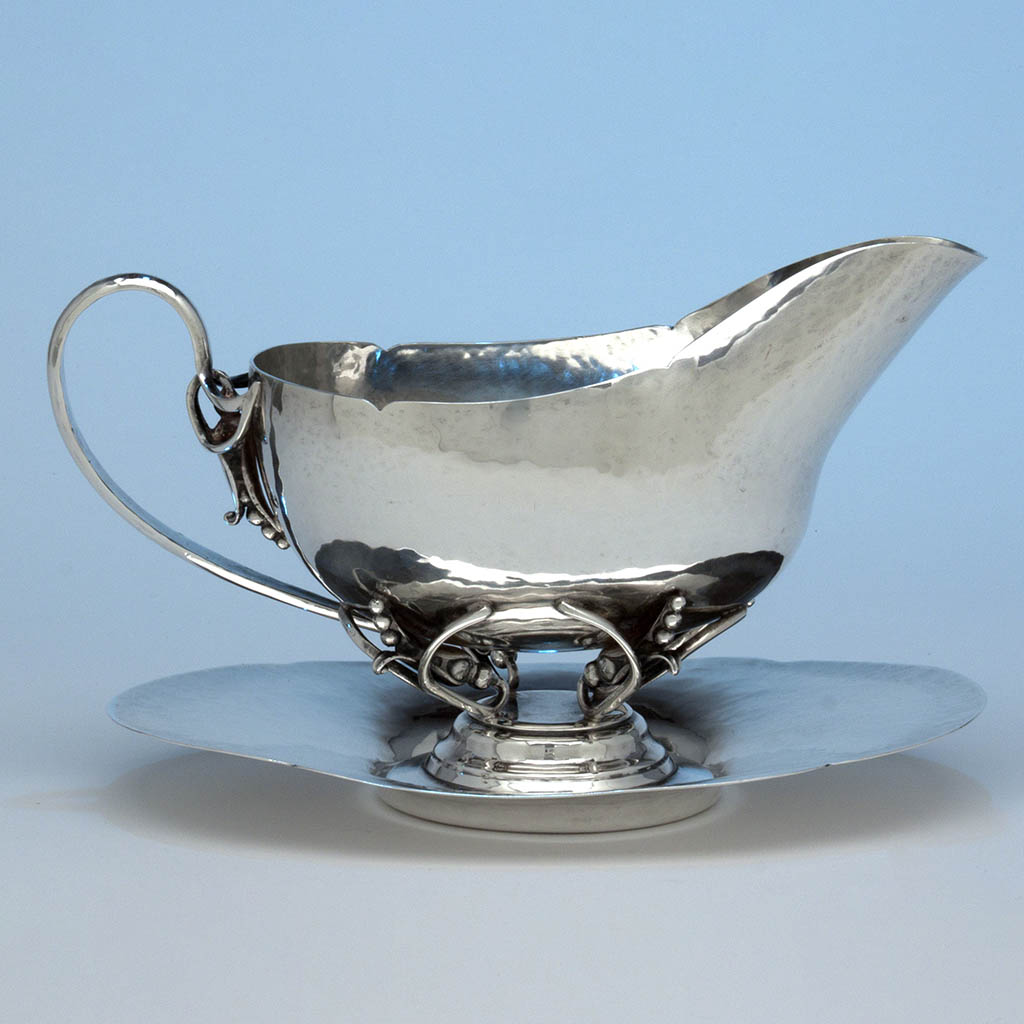 Detail of William G. DeMatteo Sterling Silver Gravy Boat with Stand, Bergenfield, NJ, c. 1950